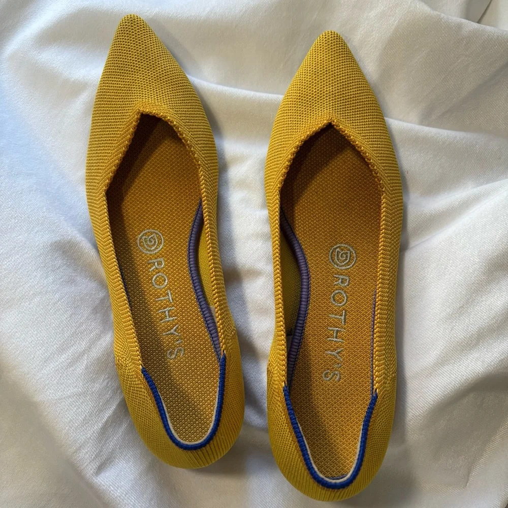 Rothy's The Point Flats Marigold Yellow Knit Pointed Toe Slip-On Size 8 - Picture 2 of 10